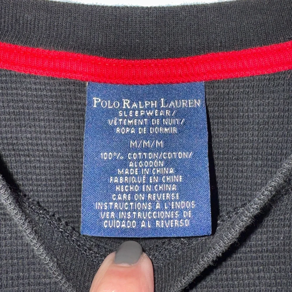 Polo Ralph Lauren Waffle Knit Sleepwear Thermal Top Black Red Logo Size M - Picture 3 of 4